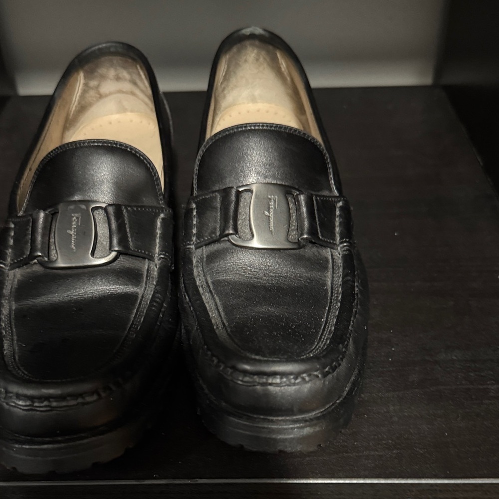 Salvatore Ferragamo Black Leather Moccasins